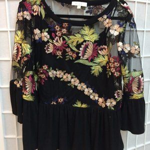 Anthropologie sheer embroidered blouse, size L